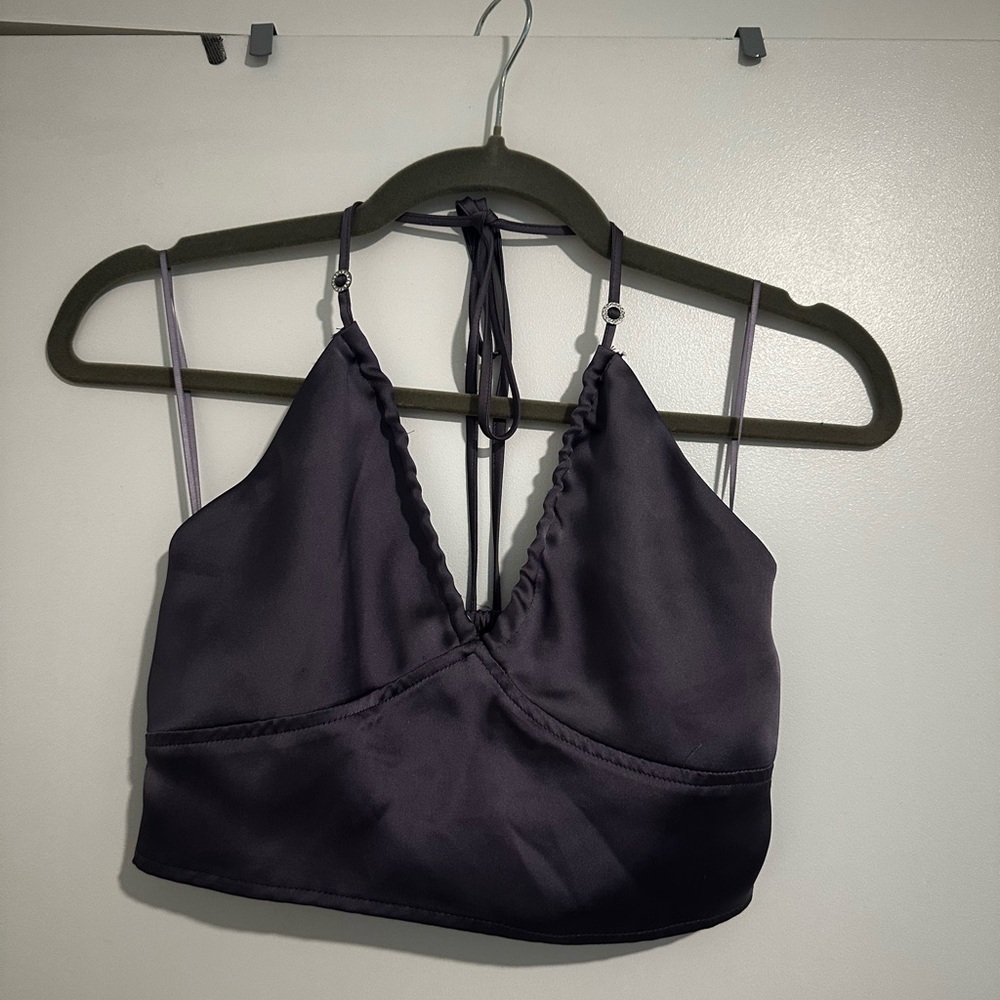 Elegant Purple Satin Halter Bralette